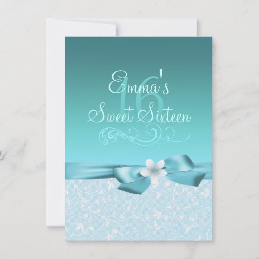 Blaue/weiße Blume & Bow Geburtstag Einladung (Vorderseite)