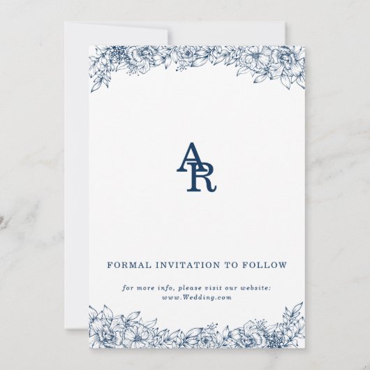 Blaue weiße Blume Elegant Save the Date einfach (Rückseite)