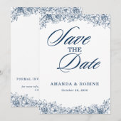 Blaue weiße Blume Elegant Save the Date einfach (Vorne/Hinten)