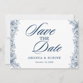 Blaue weiße Blume Elegant Save the Date einfach (Vorderseite)
