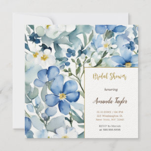 Blaue Weiße Blumen Aquarell Chic Brautparty Einladung
