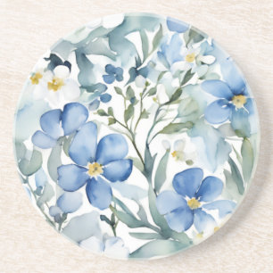 Blaue Weiße Blumen Aquarell Chic Getränkeuntersetzer