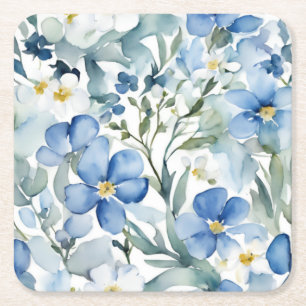 Blaue Weiße Blumen Aquarell Chic Rechteckiger Pappuntersetzer