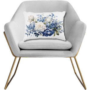 Blaue weiße Blumen Blumen Wasserfarbe Elegant  Dekokissen
