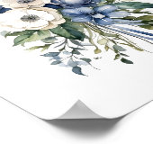 Blaue weiße Blumen Blumen Wasserfarbe Elegant Poster (Ecke)