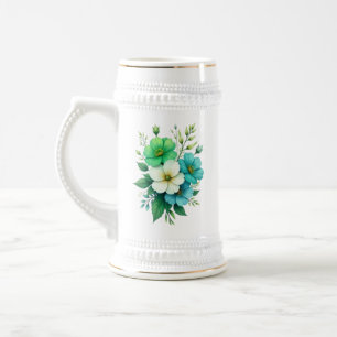 Blaue weiße Blumen Bouquet-57453 Bierglas