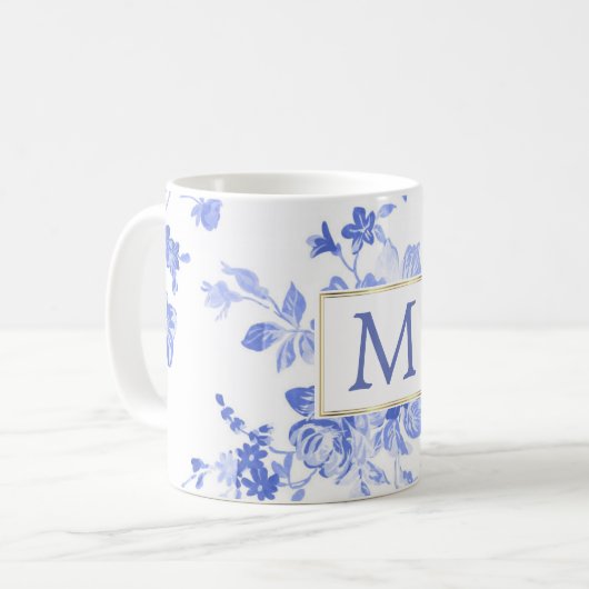 blaue weiße Blumen-Chinainitiale kundengerecht Kaffeetasse (Vorderseite Links)