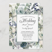 Blaue weiße Blumen Elegante Feierliche Hochzeit Einladung (Vorne/Hinten)