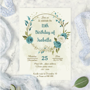 blaue weiße Blumen Geburtstag Einladung