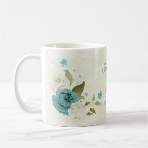 blaue weiße Blumen Grün  Kaffeetasse