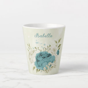 blaue weiße Blumen Grün  Milchtasse
