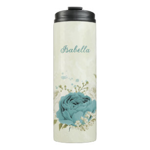 blaue weiße Blumen Grüne Hochzeit Thermosbecher