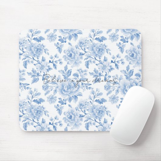Blaue Weiße Blumen Mousepad (Mit Mouse)