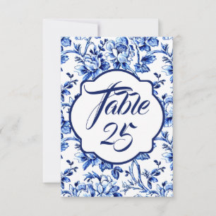 Blaue weiße Blumen-Toile-Hochzeitstisch-Nummernkar Einladung