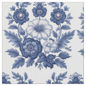 Blaue Weiße Blumen Viktorianische Antike Gartendek Stoff (Nahaufnahme)