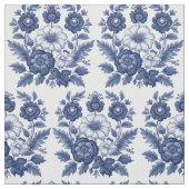 Blaue Weiße Blumen Viktorianische Antike Gartendek Stoff (Muster)
