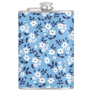 Blaue, Weiße Blumen: Vintage Flachmann