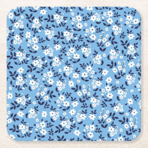 Blaue, Weiße Blumen: Vintage Rechteckiger Pappuntersetzer