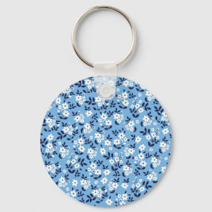 Blaue, weiße Blumen: Vintage Schlüsselanhänger