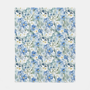 Blaue Weiße Blumen Wasserfarbe Chic Fleecedecke