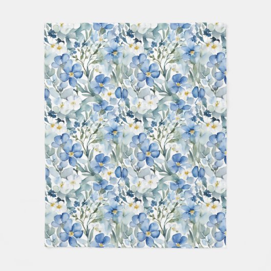 Blaue Weiße Blumen Wasserfarbe Chic Fleecedecke (Vorderseite)
