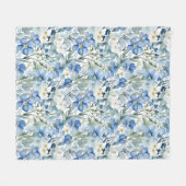 Blaue Weiße Blumen Wasserfarbe Chic Fleecedecke (Vorderseite (Horizontal))