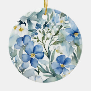 Blaue Weiße Blumen Wasserfarbe Chic Keramik Ornament