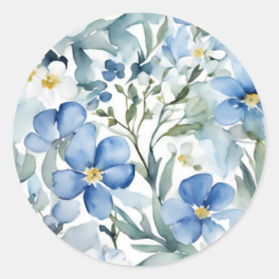 Blaue Weiße Blumen Wasserfarbe Chic Runder Aufkleber