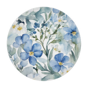 Blaue Weiße Blumen Wasserfarbe Chic Schneidebrett