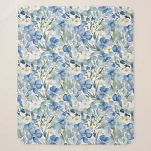 Blaue Weiße Blumen Wasserfarbe Chic Sherpadecke