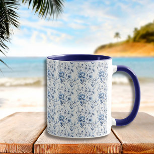 Blaue weiße Blumengirlande Chinesenmalerei Wasserf Tasse