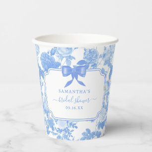 Blaue Weiße Blumenrosen Chinoiserie Brautdusche Pappbecher