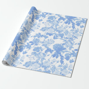 Blaue weiße Blumenrosen französisches Chinoiserie- Geschenkpapier