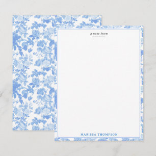 Blaue weiße Blumenrosen französisches Chinoiserie- Mitteilungskarte