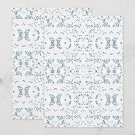 Blaue weiße Blumentapete – Vintage-Muster Save The Date