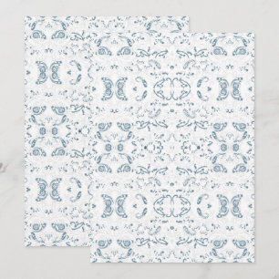 Blaue weiße Blumentapete – Vintage-Muster Save The Date