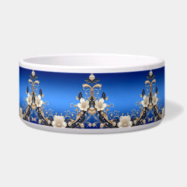 Blaue weiße Blumenverzierung Haustier-Schüssel Napf