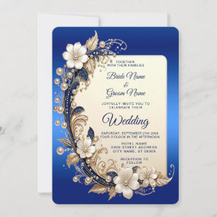 Blaue weiße Blumenverzierung Hochzeitseinladung Einladung