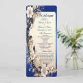 Blaue weiße Blumenverzierung Hochzeitsprogramm Programm (Stehend Vorderseite)