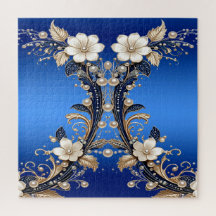 Blaue weiße Blumenverzierung Jigsaw-Puzzle