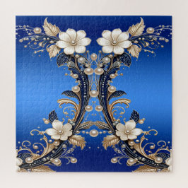Blaue weiße Blumenverzierung Jigsaw-Puzzle Puzzle
