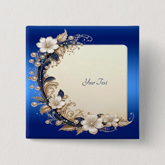 Blaue weiße Blumenverzierung Knopf Button (Vorderseite)