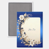 Blaue weiße Blumenverzierung Magnet (Vorderseite/Rückseite)