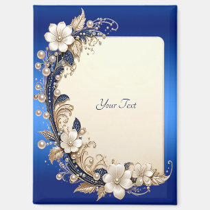 Blaue weiße Blumenverzierung Magnet