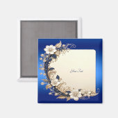 Blaue weiße Blumenverzierung Magnet (Vorderseite/Rückseite)