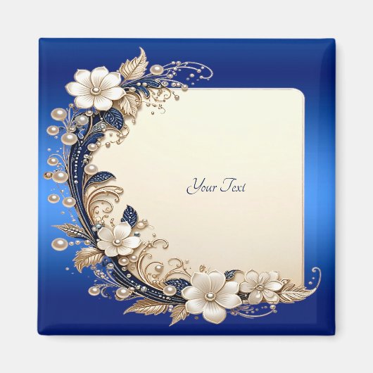 Blaue weiße Blumenverzierung Magnet (Vorne)