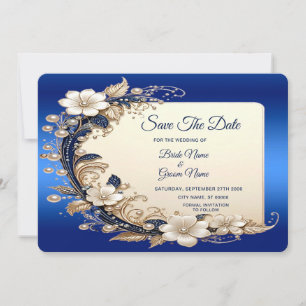 Blaue weiße Blumenverzierung Save The Date