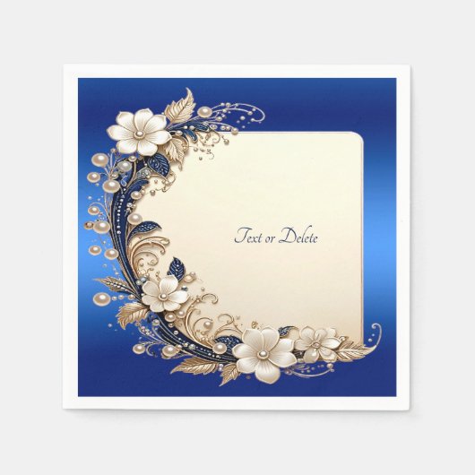 Blaue weiße Blumenverzierung Serviette (Vorderseite)