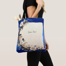 Blaue Weiße Blumenverzierung Tote Bag