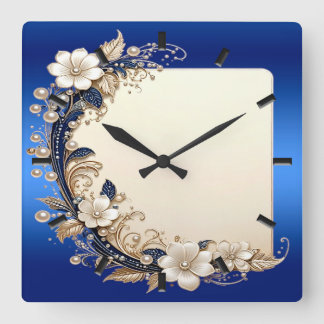 Blaue weiße Blumenverzierung Wanduhr